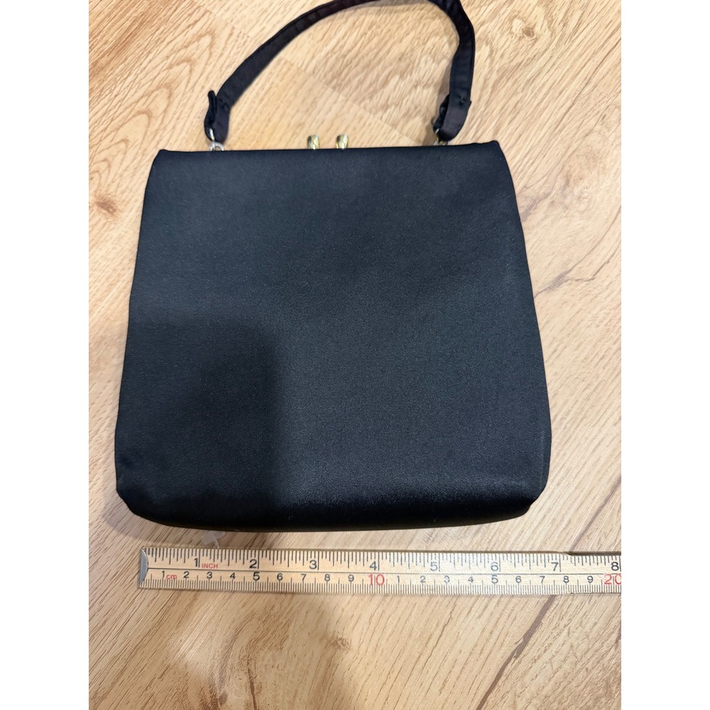 Vintage HL USA Black Satin Evening Bag Rhinestone Clasp Prom 1950s